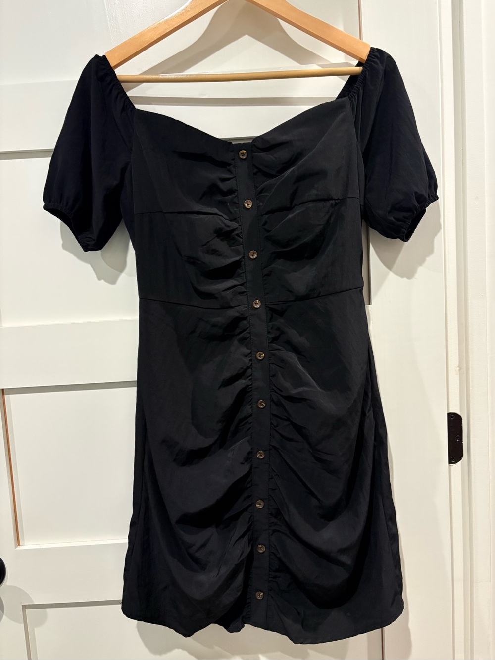 Walter Baker Black Puff-Sleeve Button-Front Mini Dress